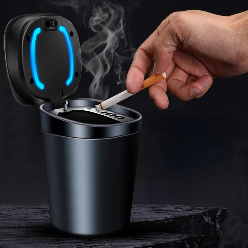 Universal Car Ashtray Portable Automatic Multi-function One-button Open Lid Ashtray LED Light Metal Liner car ashtray,portable ashtray