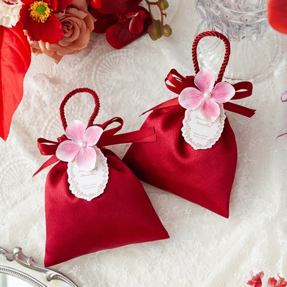 Fashion Mini Flower Drawstring Bag Gift Packaging Satin Wedding Candy Bag Sweet Elegant Festive Sugar Bag New Year