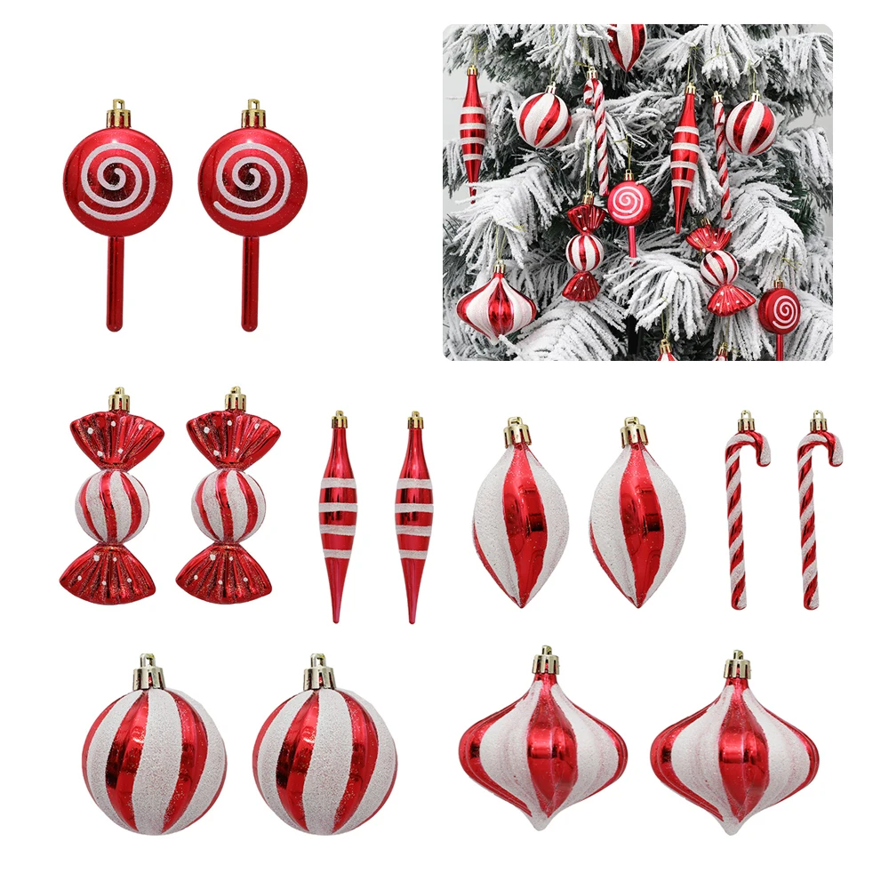 

14pcs/box Christmas Ball Ornaments Red Candy Cane Xmas Tree Hanging Pendants Navidad New Year Home Decorations 2024 Natal Gift
