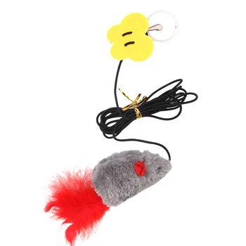 Door Hanging Mouse Cat Toy Teaser Toys Soft Plush Interactive Feather with Sound Sticky Suction for Indoor Cats Kitty Play Gray 1