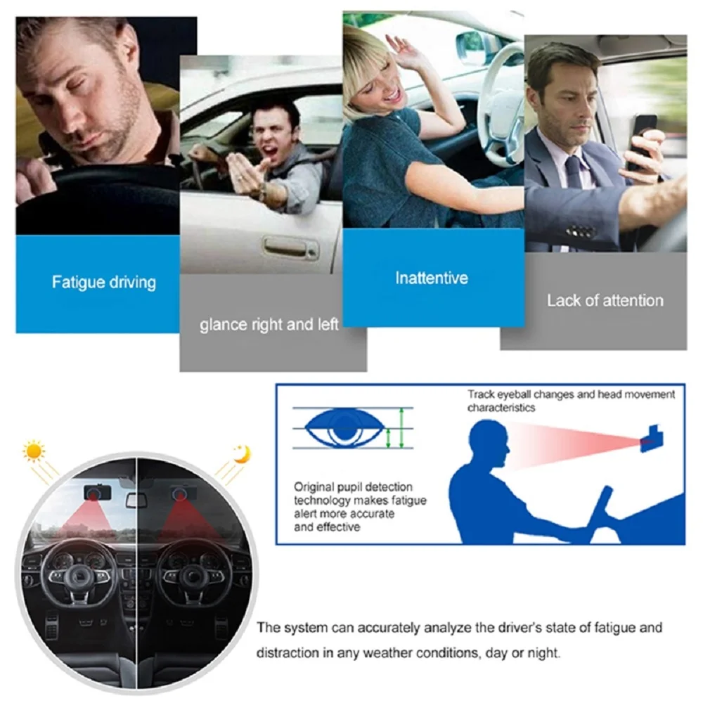 Car Accessories For Car Fatigue Driving Warning Device Anti Sleep Alarm System Pupil Recognition Safety Driving Monitor Sensor