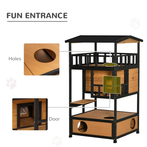 High-quality Wooden Outdoor Cat House, Wild Cat Shelter, Asphalt Roof Kitten Tree With Escape Door, Suitable For Apartments.