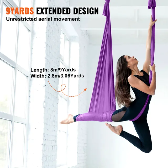 SucceBuy 8.7/11Yards Aerial Yoga Hammock & Swing Yoga Starter Kit Aerial Silk Fabric Yoga Strap Accessory for All Levels Fitness