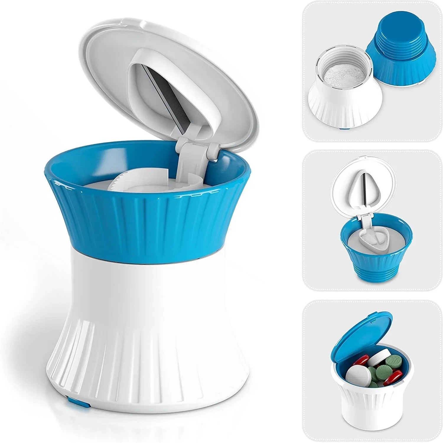 3 in 1 Ceramic Heart Pill Grinder Crusher Pulverize Pills Tablets Fine Powder with Pill Box Container pill grinder