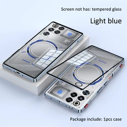 Aluminium Alloy Metal + Tempered Glass Clear Transparent Phone Case for ZTE nubia Red Magic 11S Pro (Light blue)