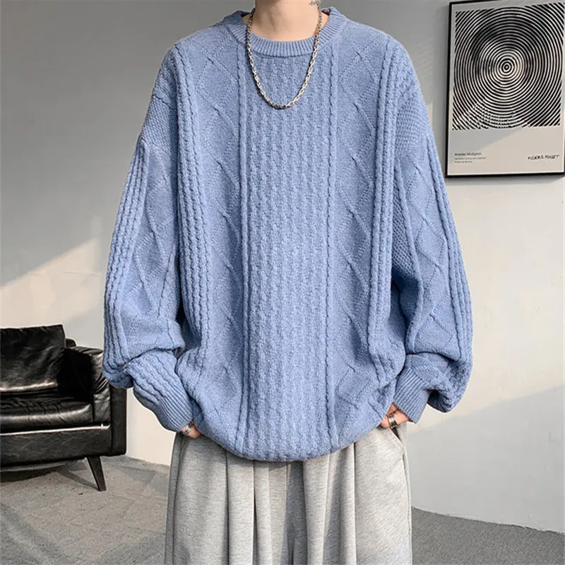 Autumn Winter O-Neck Sweater Men Loose Knit Pullovers Solid Color Casual Knitted Sweater Mens Streetwear Pullovers Plus Size 8XL 2