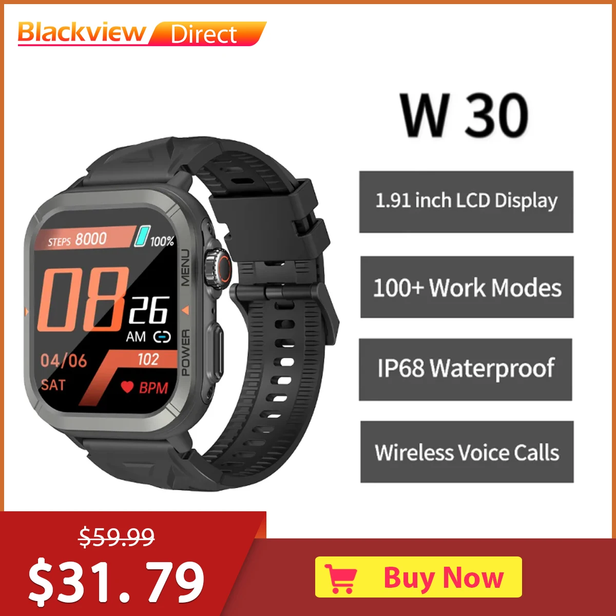 Blackview W30 Smartwatch IP68 Waterproof 260mAh Battery Smartwatch