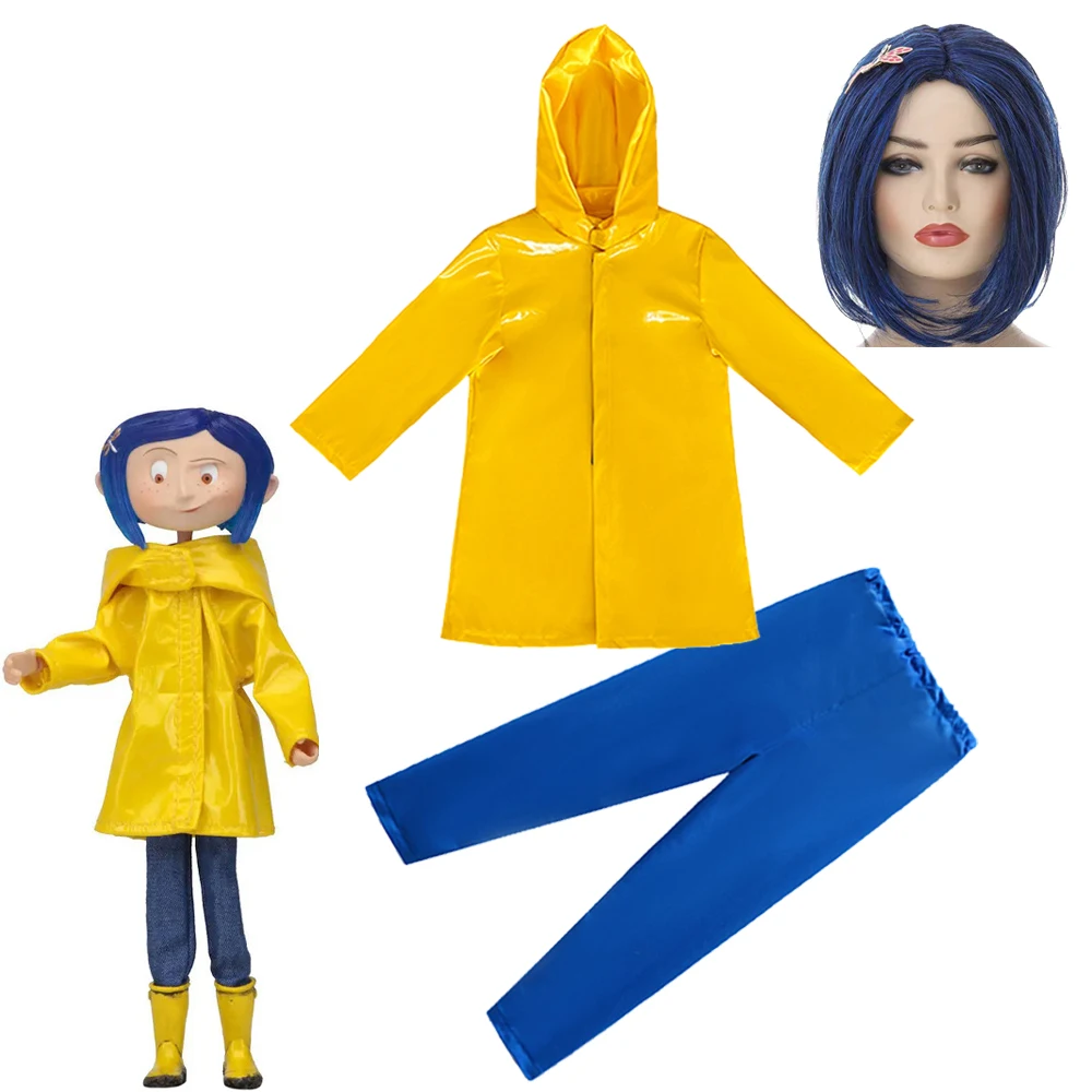 Halloween Costume Kids Cosplay Caroline Hoodie Pants Wig
