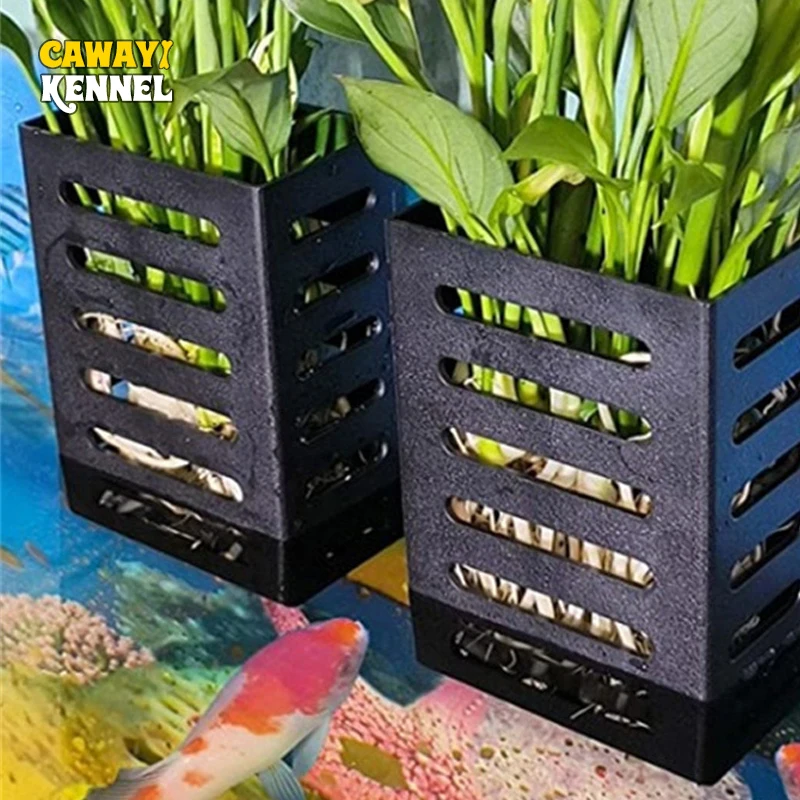 Fish Tank Decorations Aquarium Plant Stand Adsorbable Hydroponic Plastic Square Hollow Basket