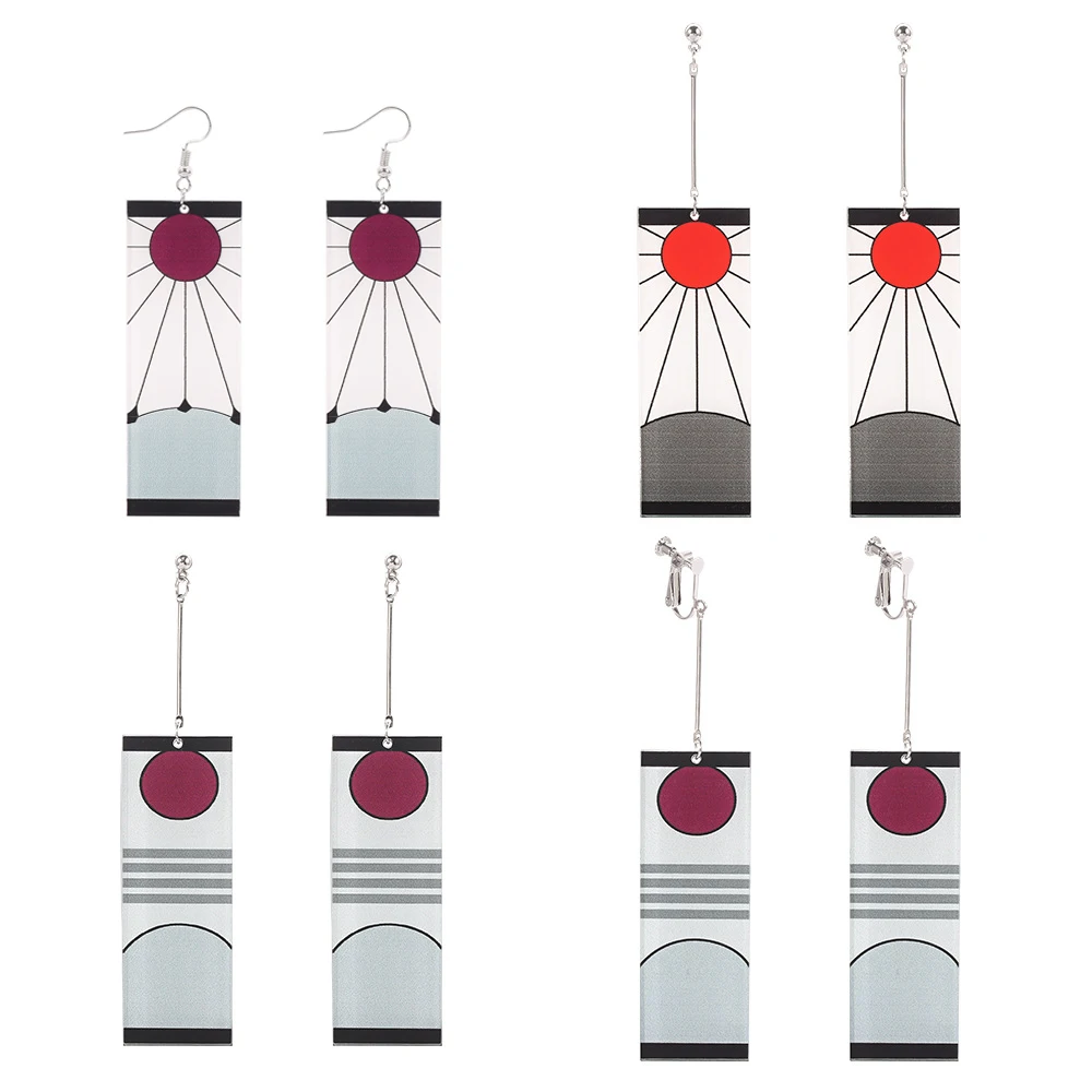 

Acrylic Drop Earrings For Demon Slayer Earrings Clip On Tanjiro Kamado Jewelry Anime Cosplay Props Japanese Cartoon Gift