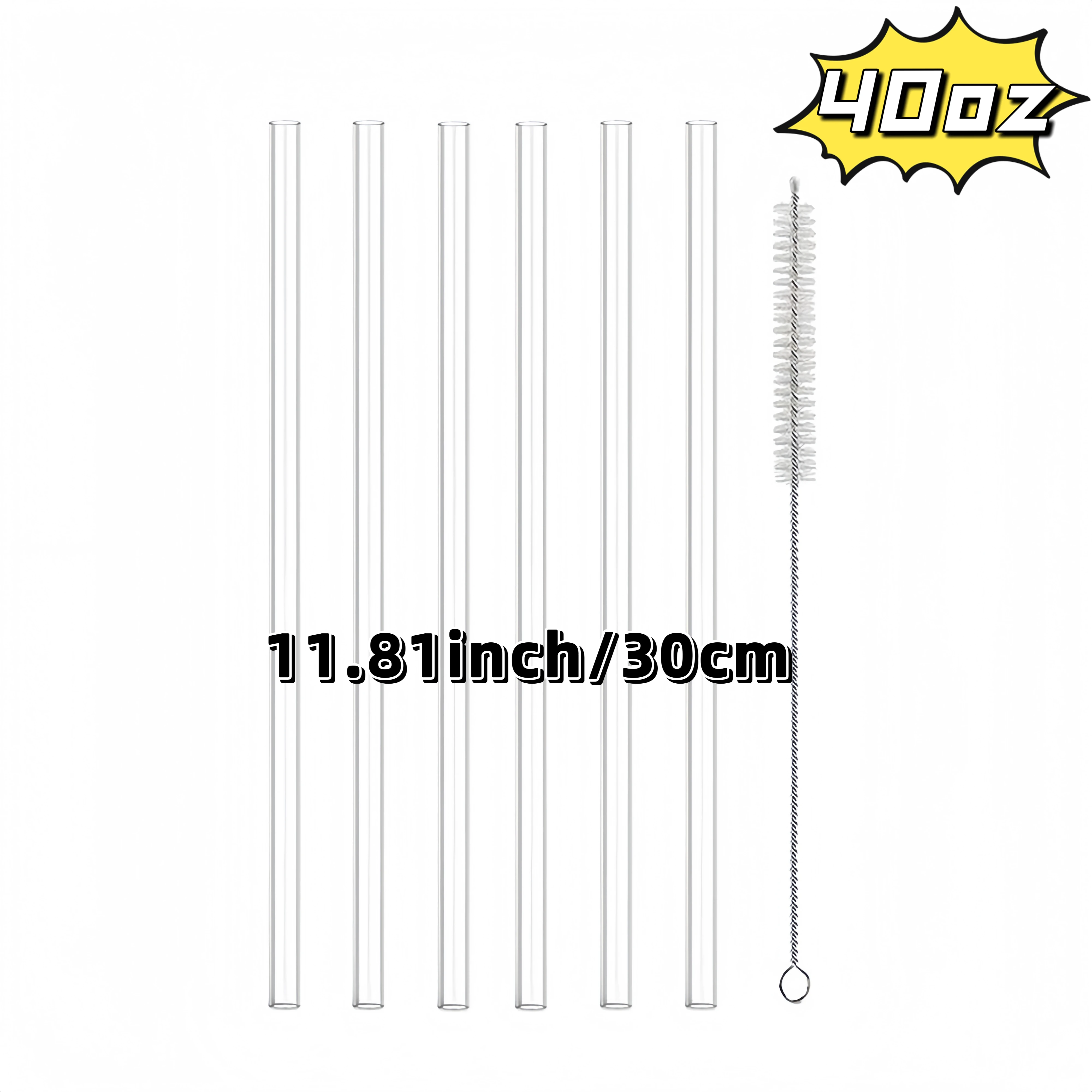 Colorful Reusable BPA-Free Hard Plastic Straws - 6 Pack with Cleaning Brush