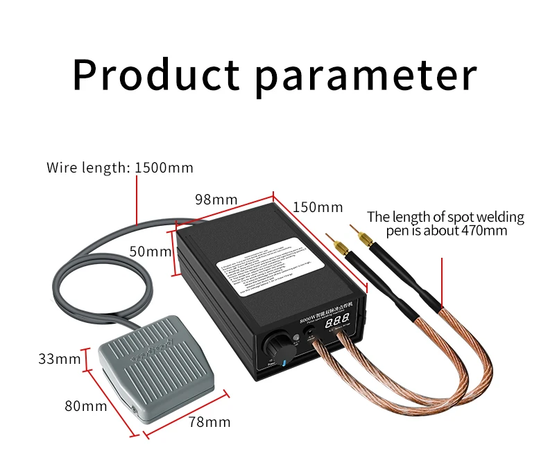 8000W Hochleistungs-DIY-Handpunktschweißgerät, tragbar, 0-1200A, 0,1mm, einstellbare Punktschweißmaschine für 18650-Akkus – Detail 3