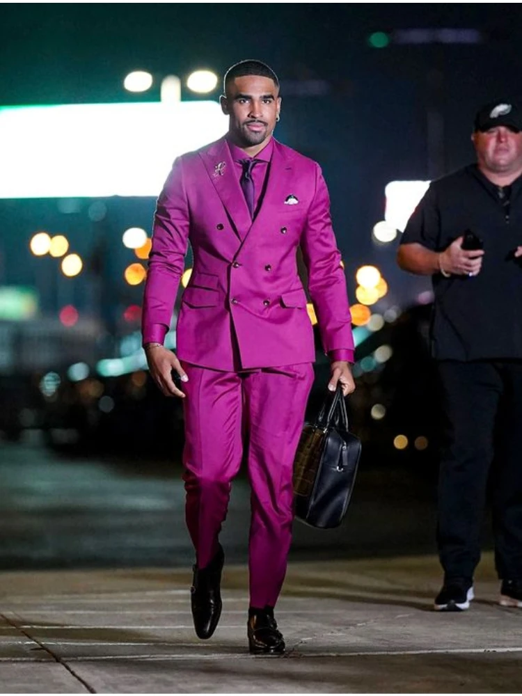 

Casual Purple Mens Business Suit Trendy British Double-breasted 2 pieces (Blazer+Pant) Slim Fit Wedding Groom Prom Suits