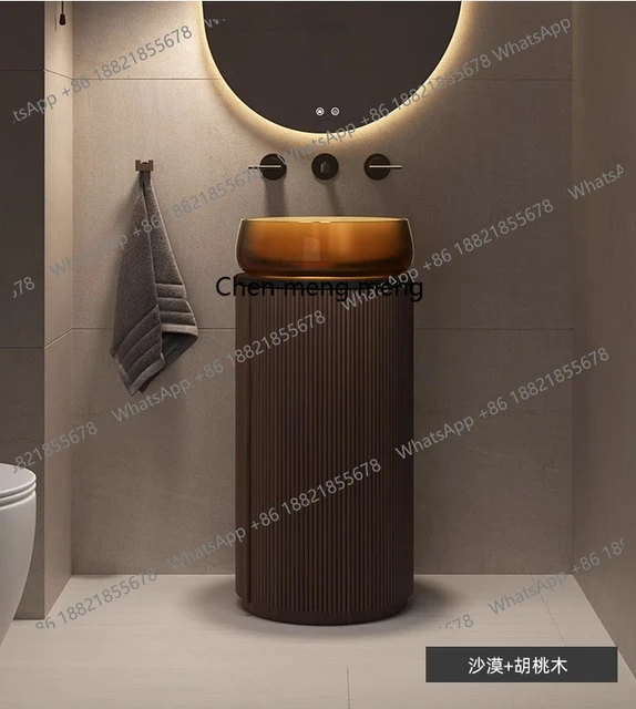 อ่างล้างหน้าทรงกลมทำจากหินเทียมแบบโปร่งใส สำหรับโรงแรม บ้าน ห้องน้ำ อ่างล้างหน้าแบบตั้งพื้นแบบอิสระ 1