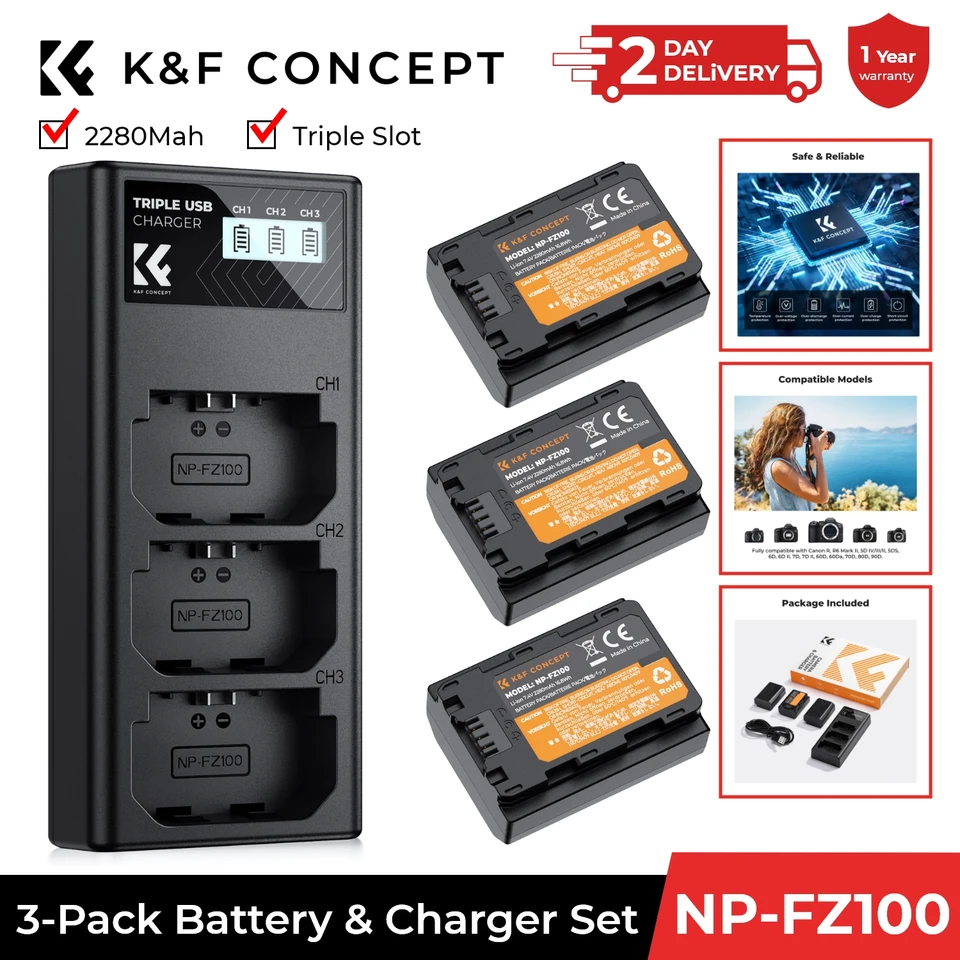K&F CONCEPT NP-FZ100 Batterie Et Chargeur à Double Fente
