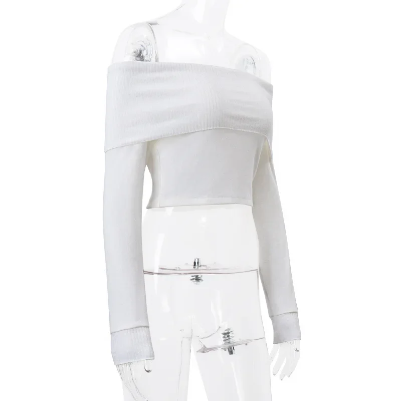 Fashion Off Shoulder Knit Tops Women Slim Elegant Club Party Streetwear Sexy Top Pullover White Full Sleeve Outfits Cloth