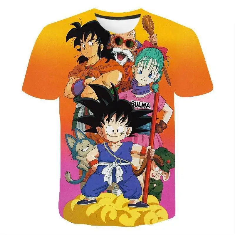 Novo desenho animado Goku Dragon Ball 3d Impressão Digital T-shirt Elástica  de Manga Curta para Meninos e Meninas