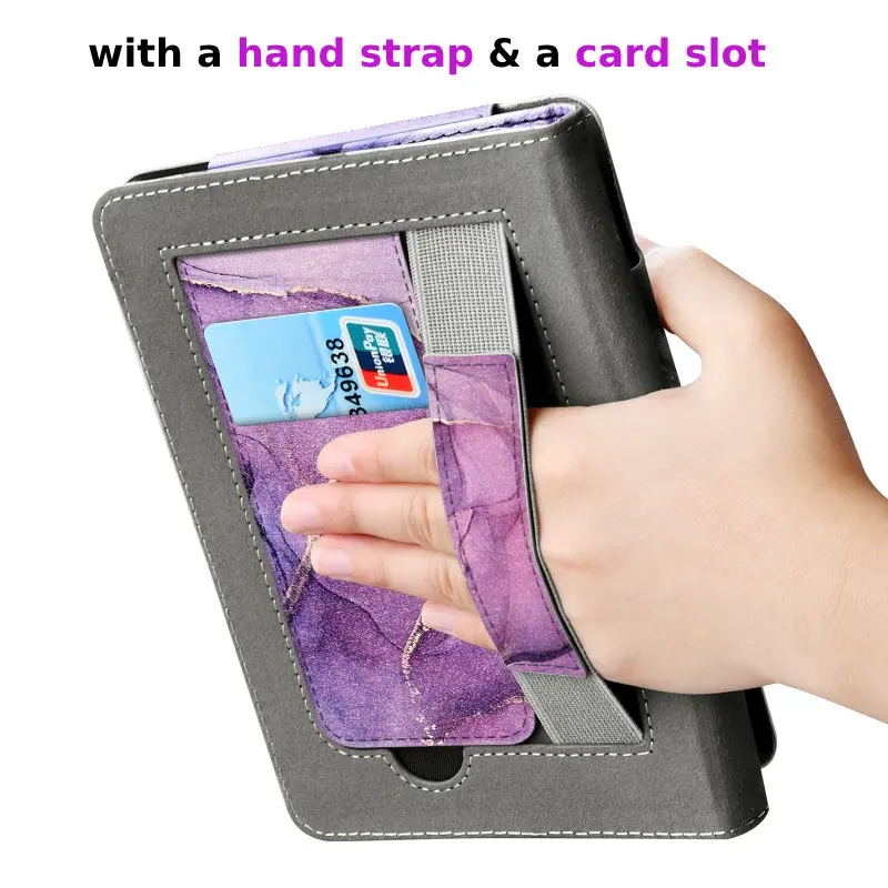 Compact 6-Inch PU Leather E-Reader Case with Hand Strap, Stand, and Card Slot