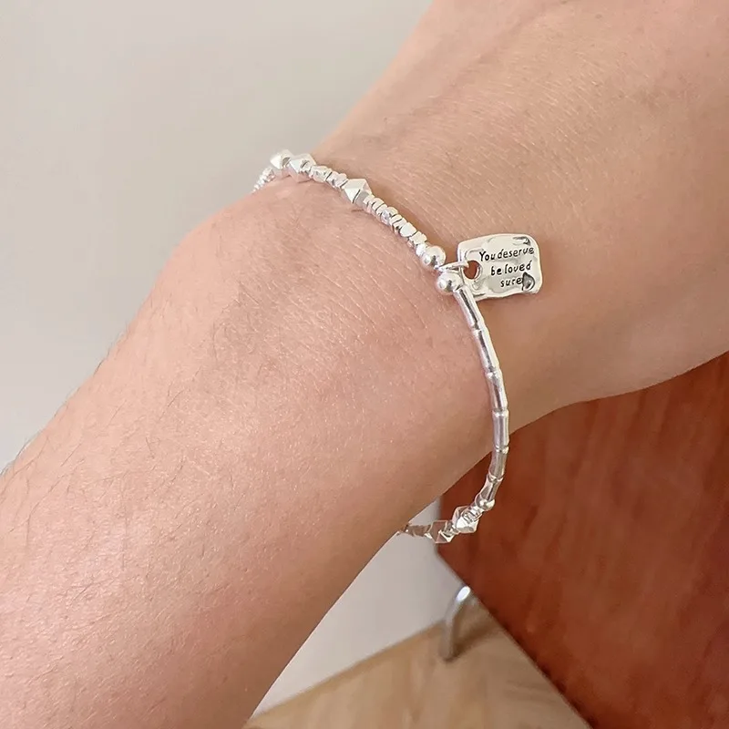 

2024 New 925 Sterling Silver Bead Geometry Letter Bracelet for Women Girl Irregular Lucky Bamboo Jewelry Gift Dropshipping