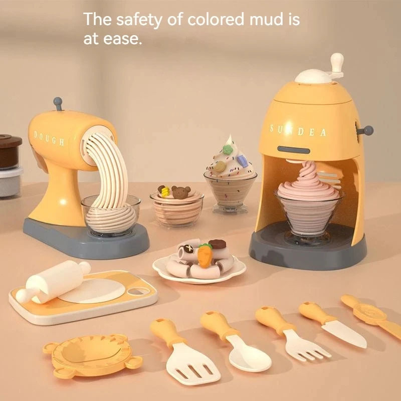 Play Dough Tools 3D Plasticine Mold Modeling Clay Noodle Maker Diy Plastic Play Dough Tools Sets Toys Ice Cream Color Clay for Kids Birthday Gift