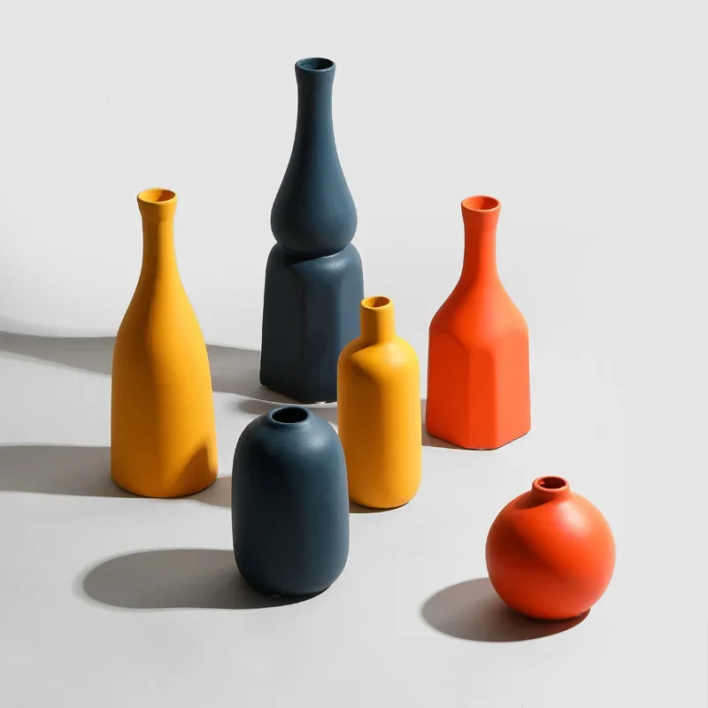 Orange Yellow Blue Nordic Ceramic Dried Flower Vase Decoration Guest Restaurant Ornaments Home Decoration accessories gift 4