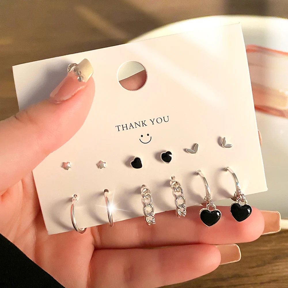 FNIO Fashion Silver Color Geometric Women's Earrings Set Geometric Circle Drop Earrings For Women Brincos 2022 Trend Jewelry