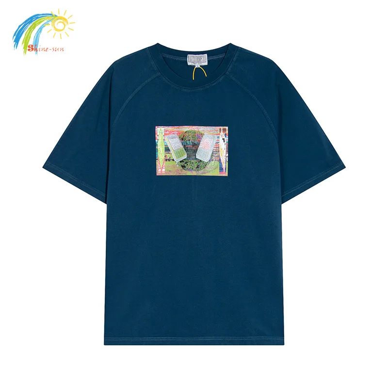 

Футболка с разноцветным абстрактным рисунком CAV EMPT C.E, тяжелая хлопковая футболка из тёмно-синей ткани, свободная футболка с соединением, топы