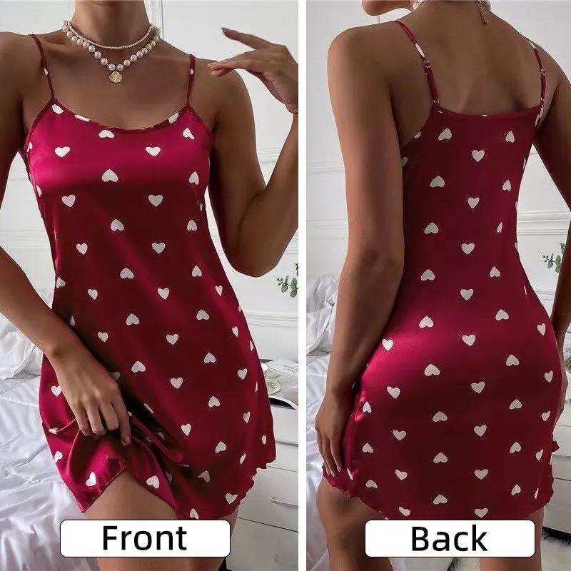 Women Nightgowns Sexy Ice Silky Pajamas Nightdress Slip Skirt L XL XXL Red Black Summer