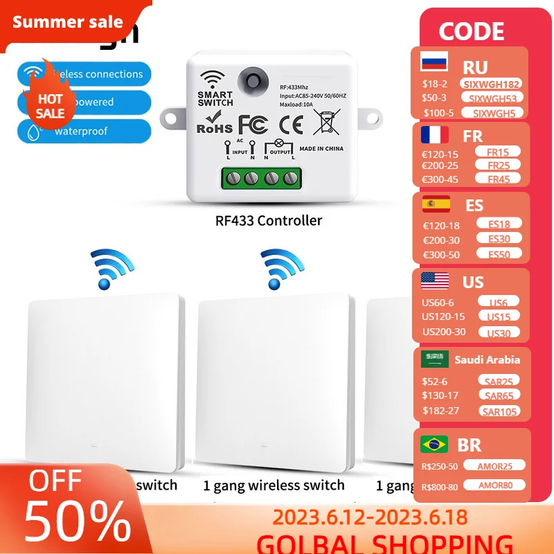 SIXWGH Smart Home Wireless 433mhz Light Switch House Improvement Self