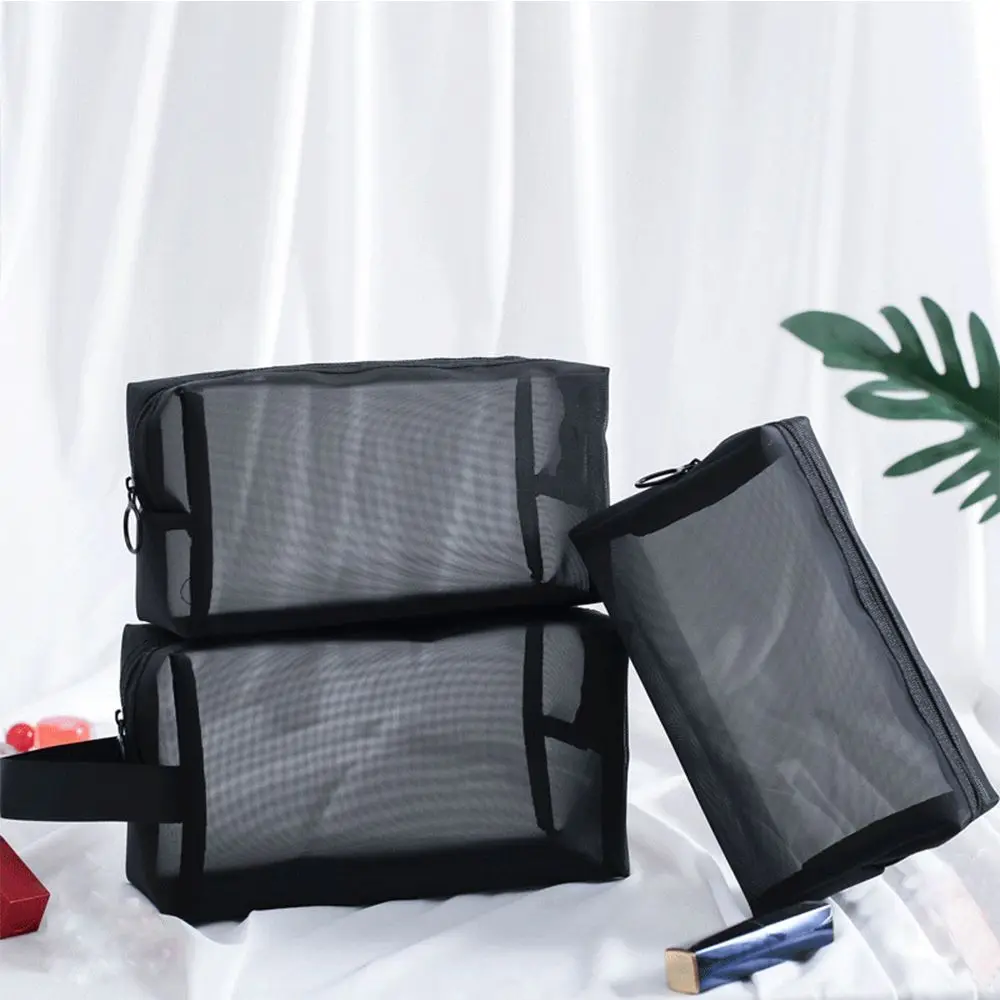 1PC Travel Black Mesh Cosmetic Bag Zipper Makeup Bag For Women Wash Toiletry Bag Makeup Organizer Portable Storage Pouch Best Sellers In Luggage, Bags