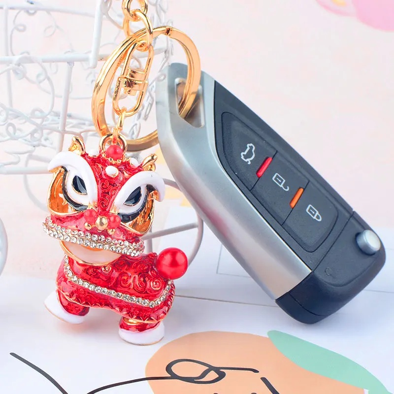 

Car Keychain Pendant Chinese Style Ethnic Dance Lion Key Ring Kylin Hanging Ornaments Knapsack Bag Pendants Exquisite Gifts