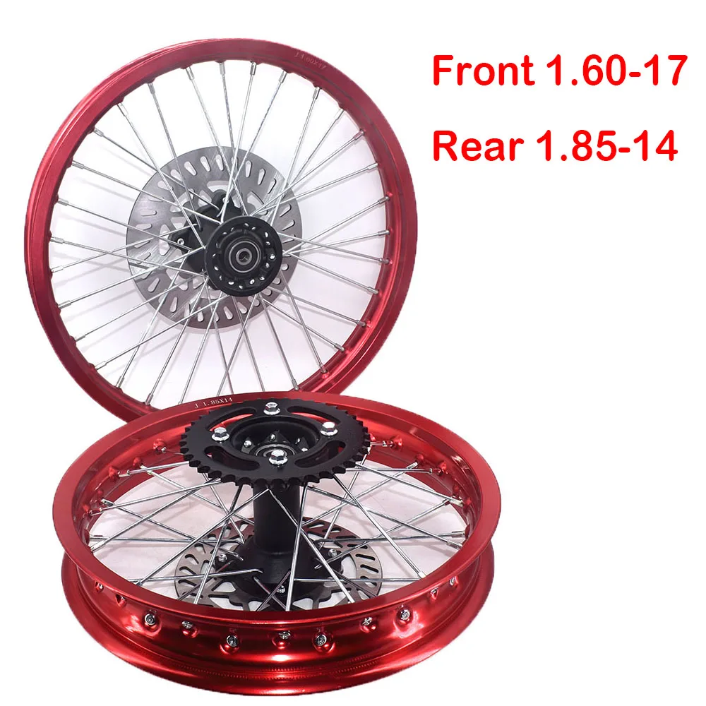 1.60-17 inch Front 1.85-14 inch Rear Rims Aluminum Alloy with sprocket Disc Brakes For KLX CRF Kayo BSE Dirt Pit Bike Motorcycle