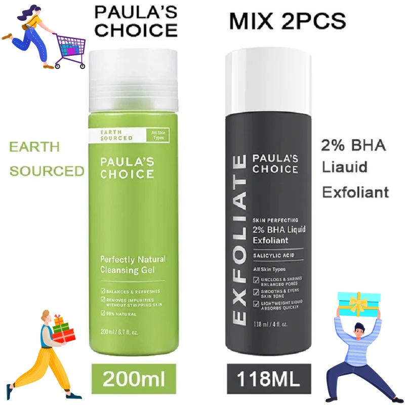 

2PCS/SET Paula‘s Choice EARTH SOURCED Perfectly Natural Cleansing Gel & 2% BHA Liquid Exfoliant For All Skin Types