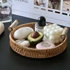 1/3 Piece Hand Woven Imitation Rattan Round Storage Tray Wooden Vintage Imitation Rattan Fruit Basket Snack Tray Storage Tray 4