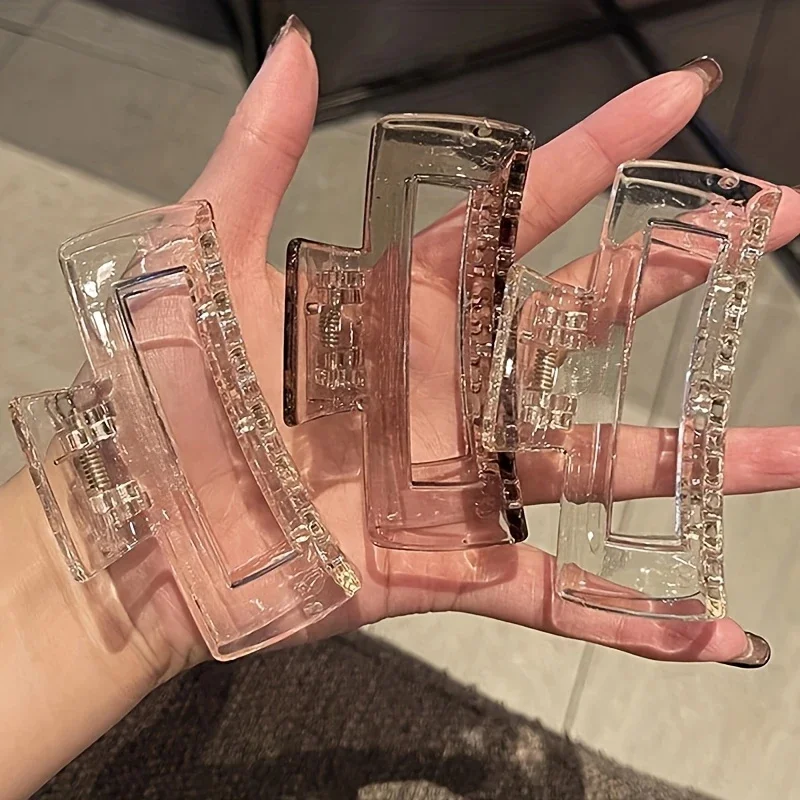 3 Stück elegante große Haarklammern für Frauen, transparent, rechteckig, Hai-Clip-Design, rutschfester Griff, perfekt für Styling und Hochsteckfrisuren