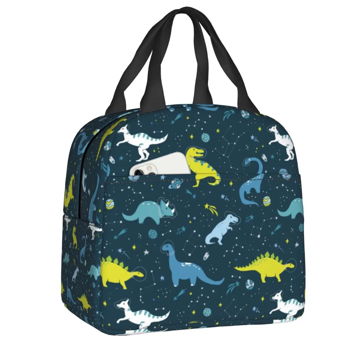 

Space Dinosaurs Thermal Insulated Lunch Bag Women Cartoon Animal Resuable Lunch Tote for School Multifunction Food Box