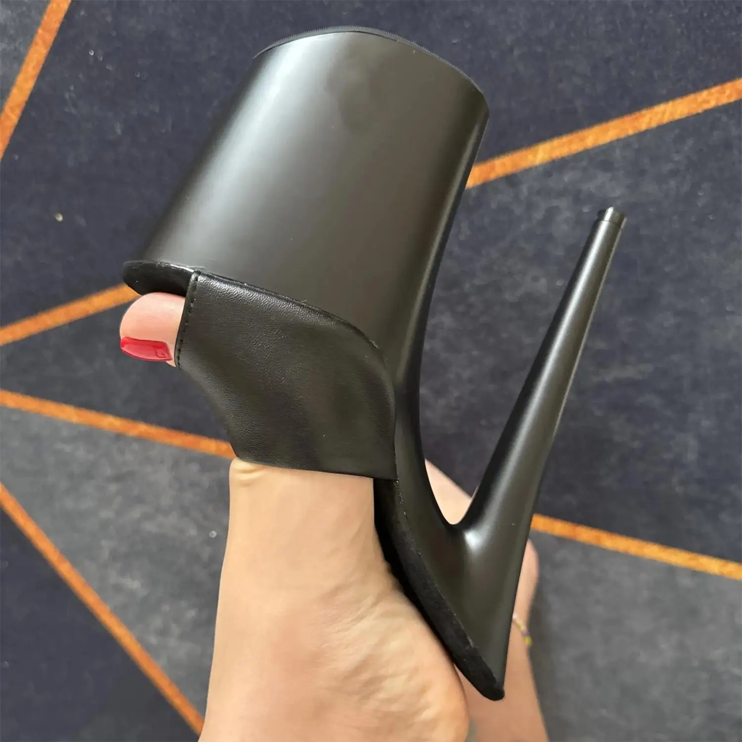 

8 inches high heel sandal shoes sexy stripper high slide 20 cm high heels black platform shoes in women