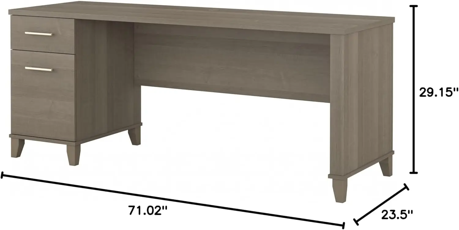 72-inch Home Office Desk with Drawers, Large Computer Table for Personal Workspace, Somerset Collection, Ash Gray