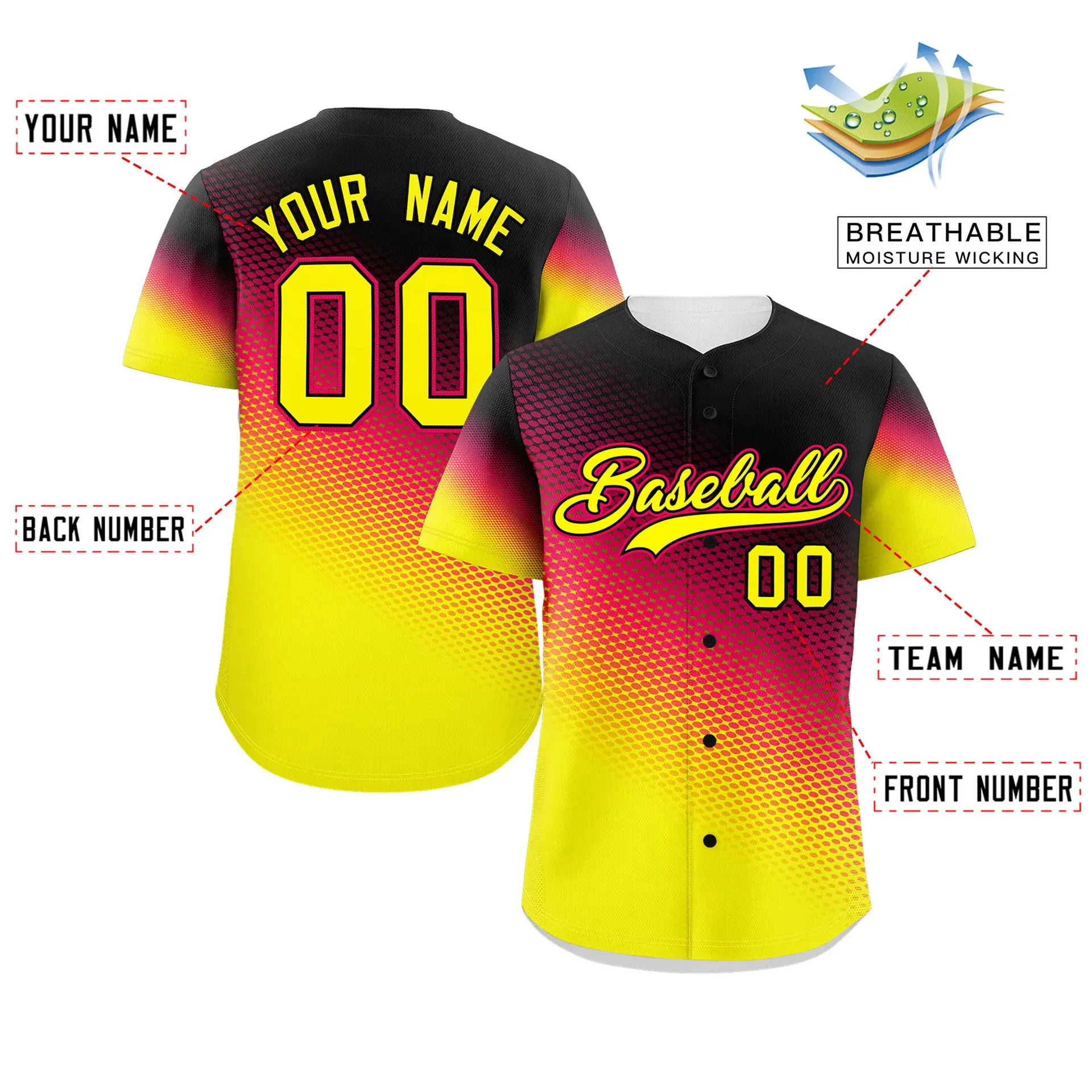 Digital Print Mesh Sports Clothing Blank Customizable Personalized Sewn Name Youth Unisex Baseball Jersey Polyester Fiber