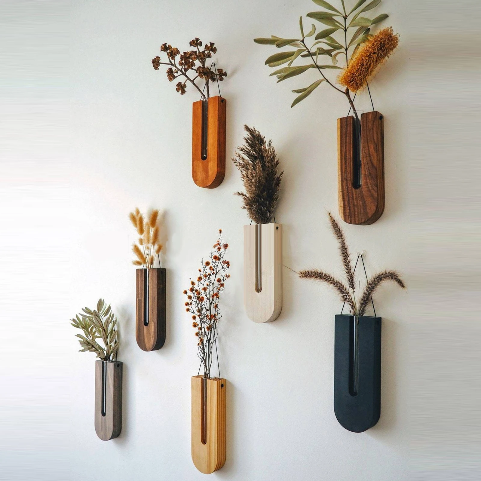 

Wooden Vase Indoor Wall Hanging Flowerpot Ornaments Art Crafts Glass Hydroponics Flower Vase Plant Storage Container Home Decor