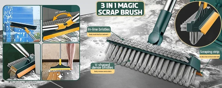 

Floor Scrub Brush 3 In 1 Cleaning Brush Long Handle Removable Wiper Magic Broom Brush Squeegee Tile Kitchen Cleaning Tools