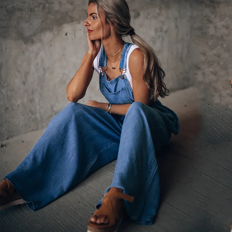 Wide Leg Jeans Denim Overalls 2022 New Minimalism Womens Rompers Loose Overalls Women Denim Jumpsuit Summer Casual Jumpsuit 8013