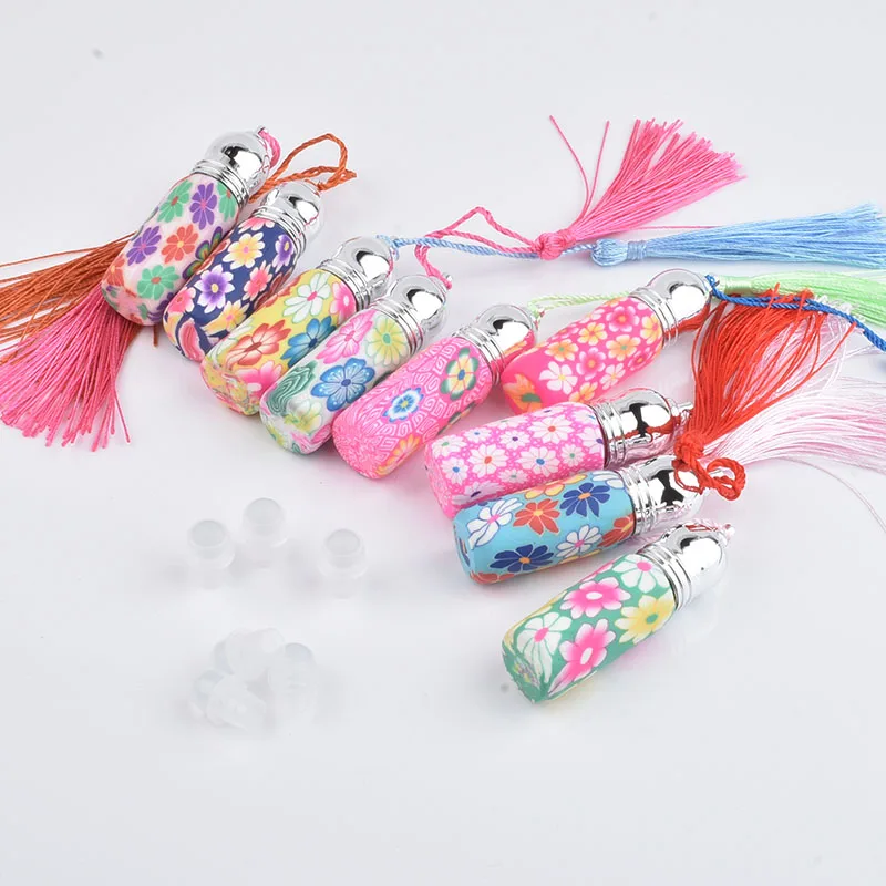 10/20/30/50pcs Polymer Clay Roll On Glass Bottles 5ml Colorfull Empty Bottle Roller Ball Bottle For Essential Oil Travel Kit