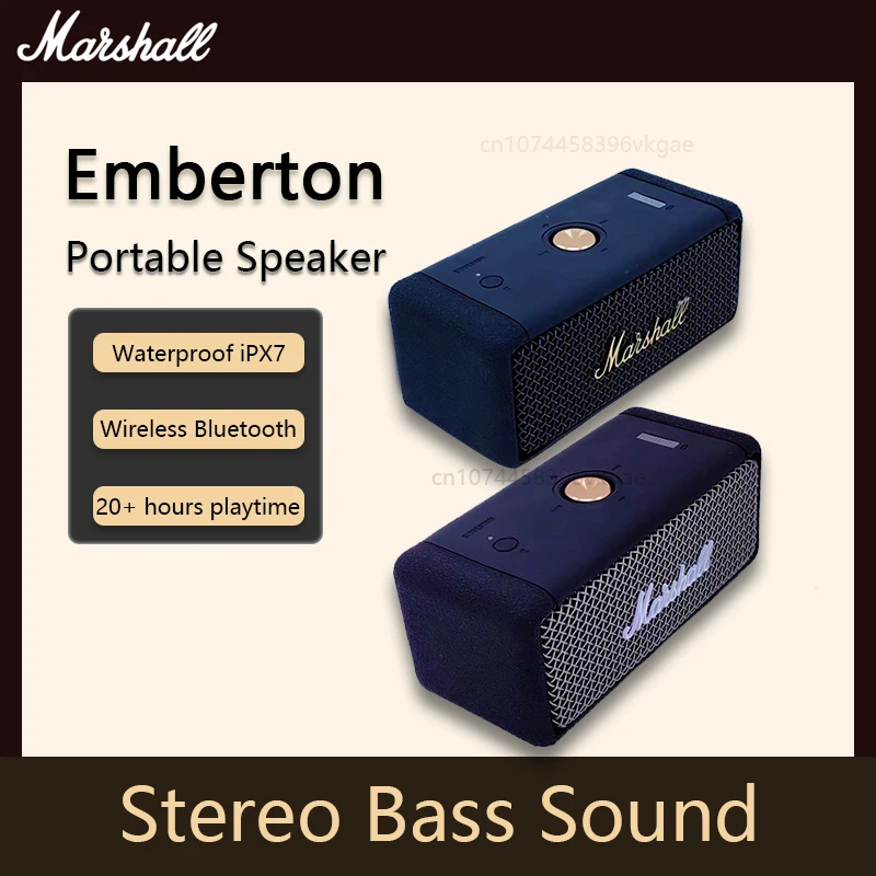 마샬 엠버튼 블루투스 스피커, 휴대용 야외 스포츠 무선 스피커, IPX7 방수, 20 시간 이상 재생 시간, 스테레오 베이스