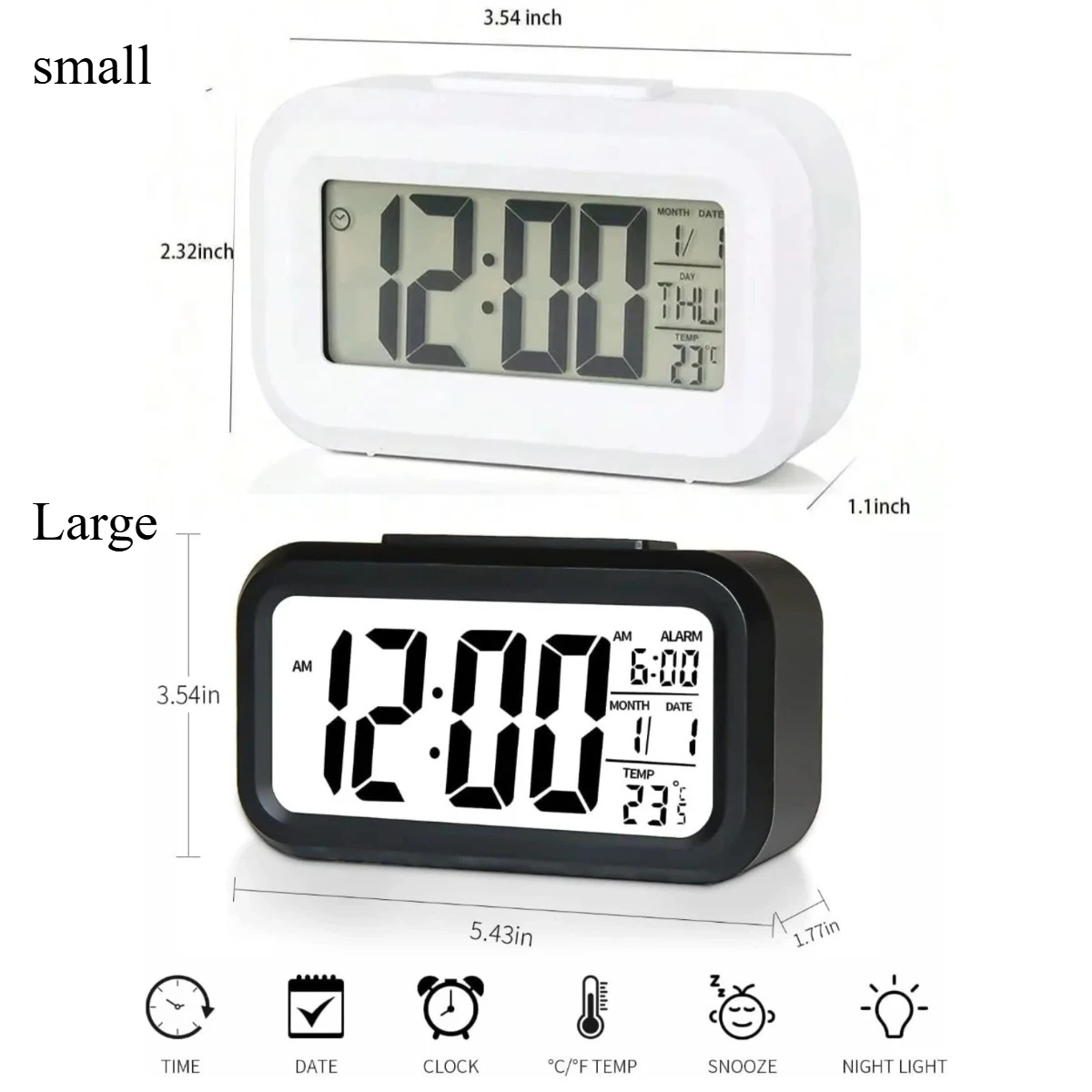 Compact LED Digital Alarm Clock with Backlight and Snooze Function