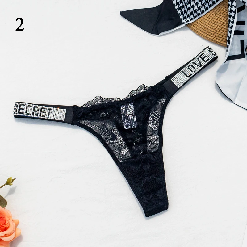 Women Thongs Sexy Lace Female Underwear See Through Floral  Underpanty Seamless G String Low Rise Rhinestone Panties 2023 New