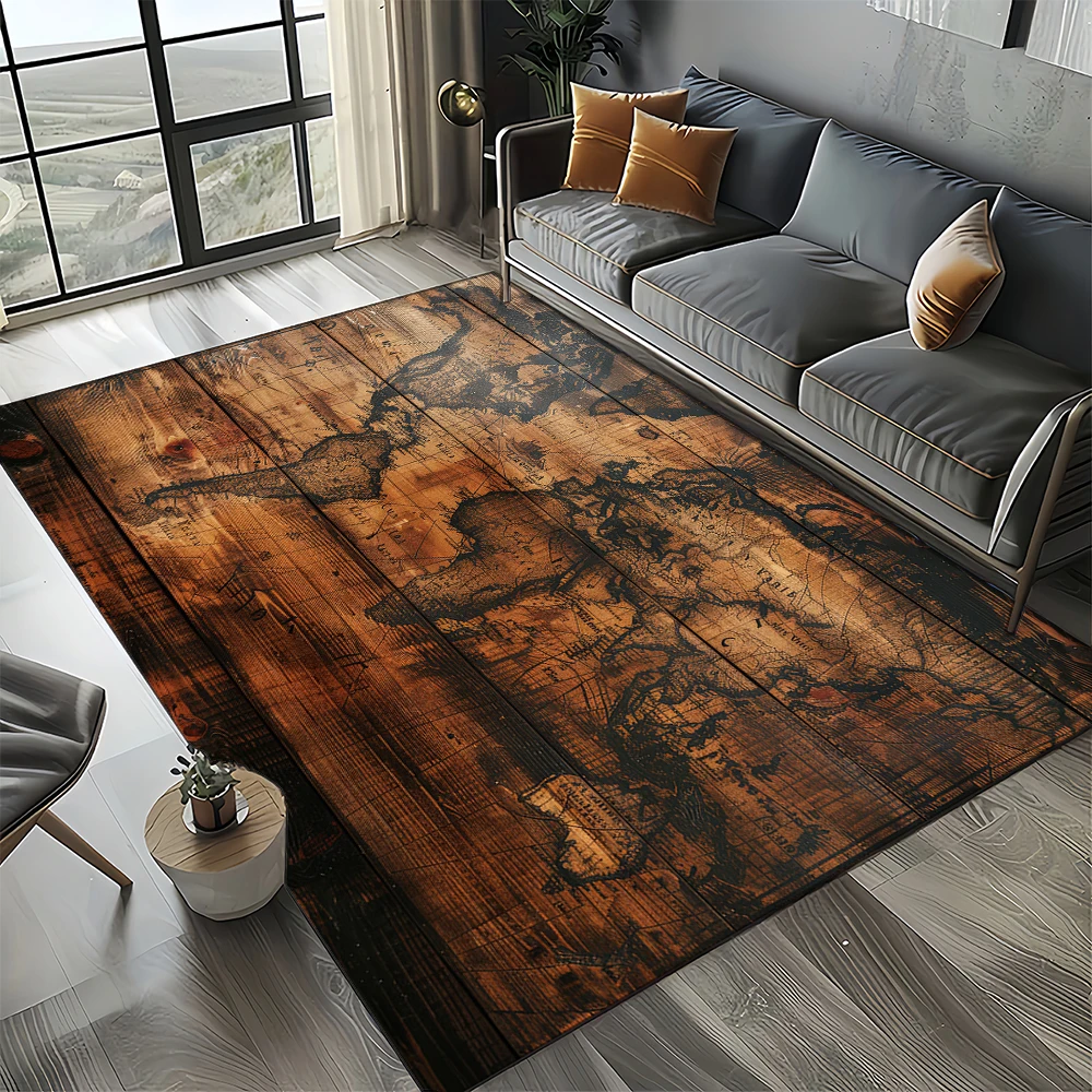 Nautical Map Rug – Retro Marine Compass Carpet | Non Slip Floor Mat for Living Room