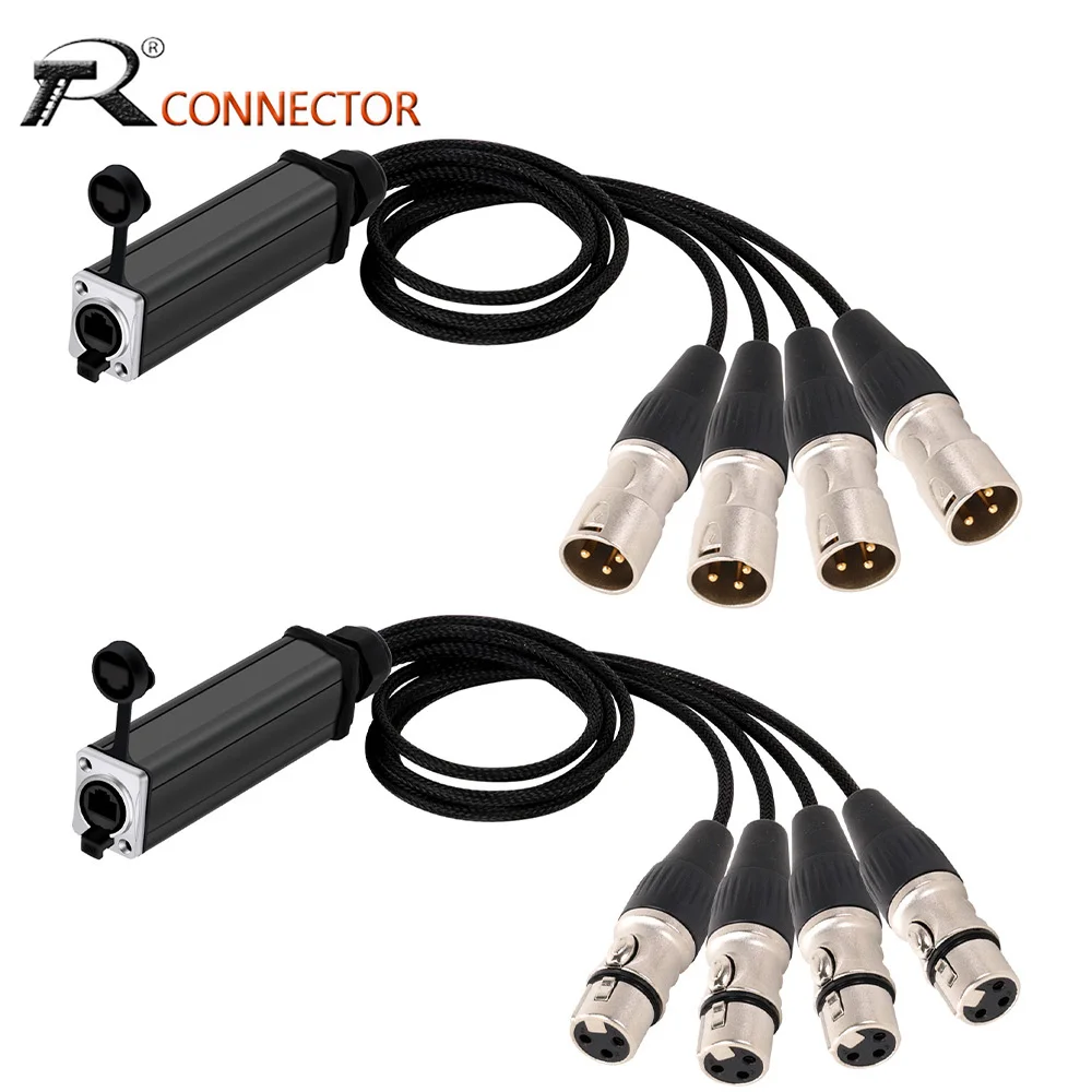 

Audio 3Pin 4 Channel XLR Gold Plated Pins Multi Network Receiver to RJ45 CAT5 Signal Extender Cable Splitter for Stage Recording