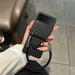 Luxury Korean Woven Hand Bracelet Black 3D Love Heart Phone Case for Samsung Z Flip 7 (A)
