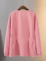 Ele V-ne Long Sve irt Loose Fit Waist-cinching plus Size Women's Spring irt Sli Casual Office Wear